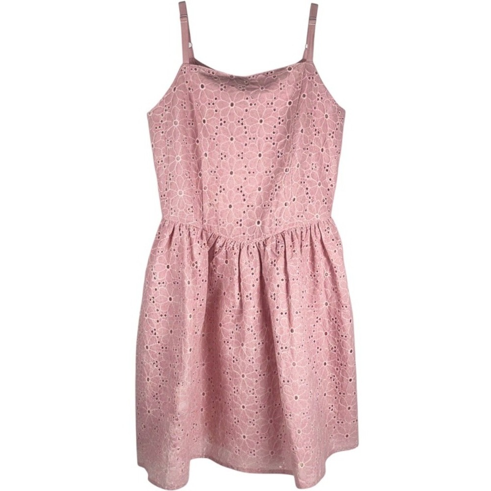 Girls Pink Eyelet Dress Kids L 10/12 Pink Bow Back Sleeveless {Coquette Cottage}